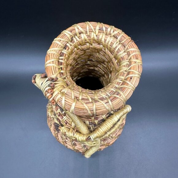 Handwoven Pine Needle Grass Basket Vase Decorative Rustic Boho Home Decor - Picture 6 of 13